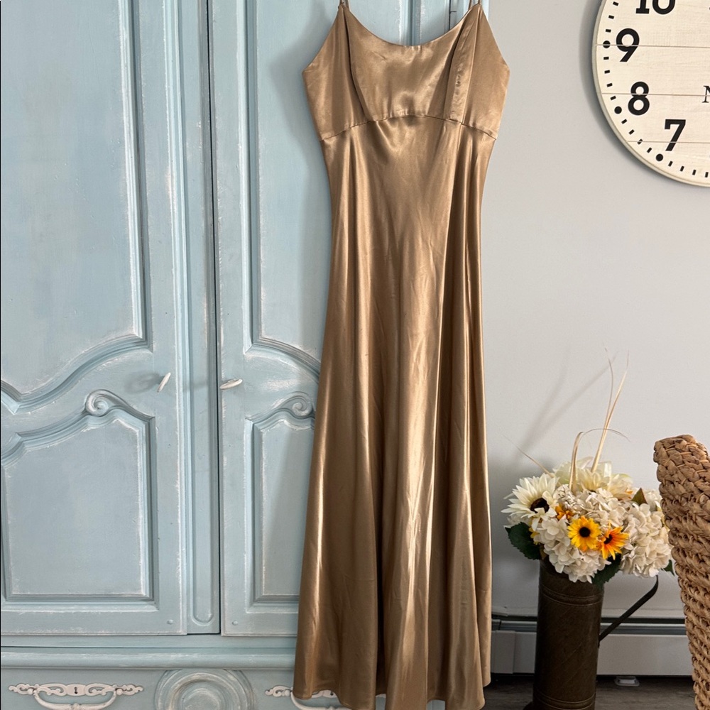 Elegant Gold Satin Slip Dress, a-line